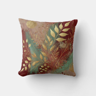 Abstract Floral & Golden Leaf Artwork Style 32 Cushion