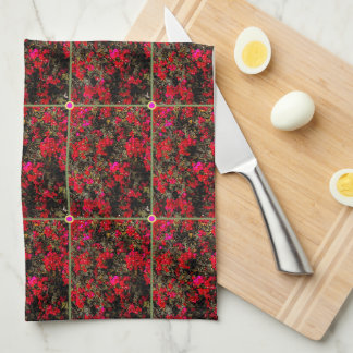 Abstract Floral Grid Pattern Kitchen Towels