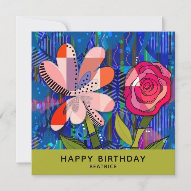 Abstract Floral Happy Birthday Custom Message Card (Front)