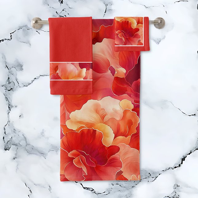 Abstract Floral Ignition Contrast Bath Towel Set (Floral Ignition Towel Set.)