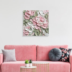 Abstract Floral Impasto Painting - Blush Pink Canvas Print