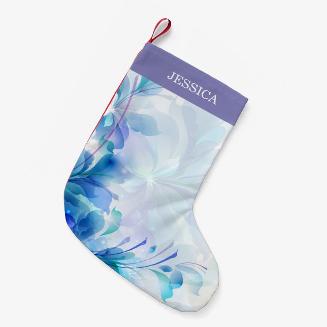 Abstract Floral In Purple Blue And White Small Christmas Stocking (Front (Hanging))
