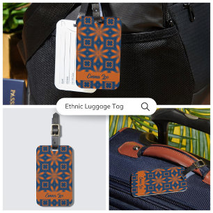 Abstract floral kaleidoscope dark blue orange  luggage tag