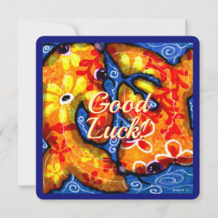 Abstract Floral Koi Fish Good Luck Greeting Card