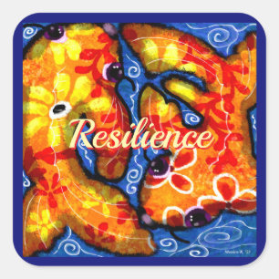 Abstract Floral Koi Fish Orange Yellow Red Blue Square Sticker