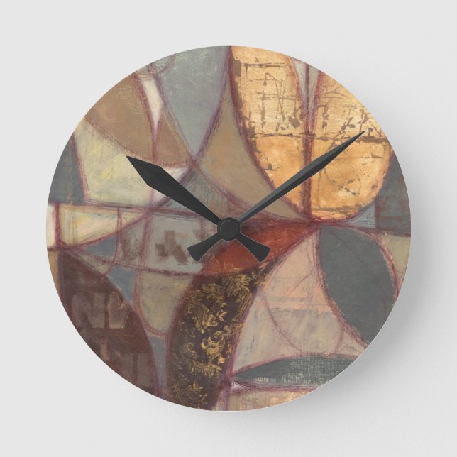 Abstract Floral Leaf Painting by Norman Wyatt Round Clock (Front)