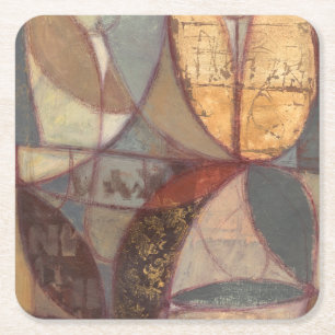 Abstract Floral Leaf Painting by Norman Wyatt Square Paper Coaster