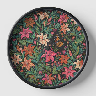 Abstract Floral Lilies Butterfly Art Clocks