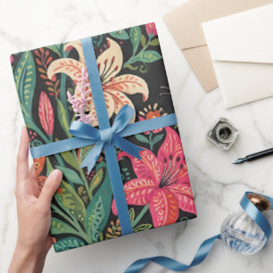 Abstract Floral Lilies Butterfly Wrapping Paper