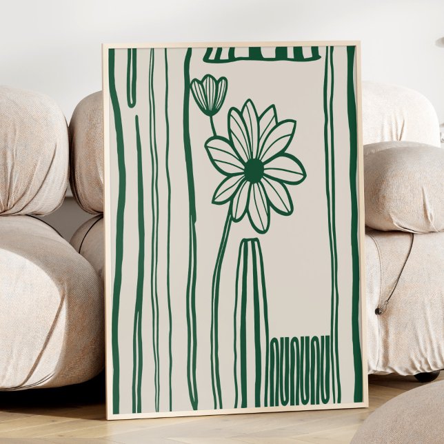 Abstract Floral Line Art Green Trendy Botanical Poster (Creator Uploaded)