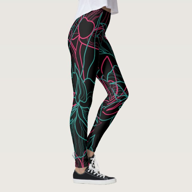 Abstract Floral Line Art Pattern Design Leggings (Right)