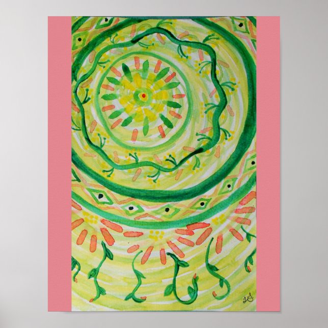 Abstract floral mandala watercolor poster (Front)