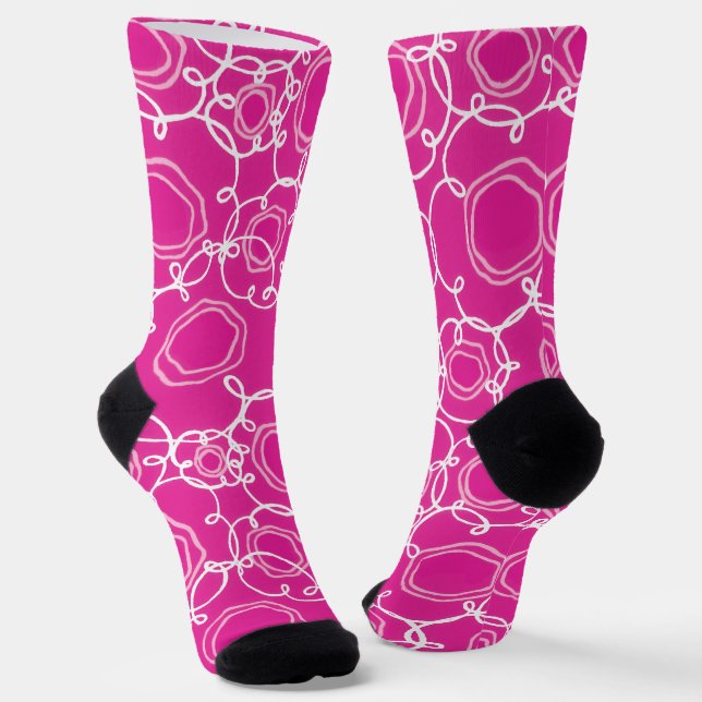 Abstract Floral Matrix (Hot Pink) Fine Art Socks (Angled)
