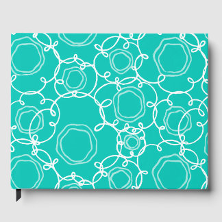 ABSTRACT FLORAL MATRIX IN TEAL GUEST BOOK