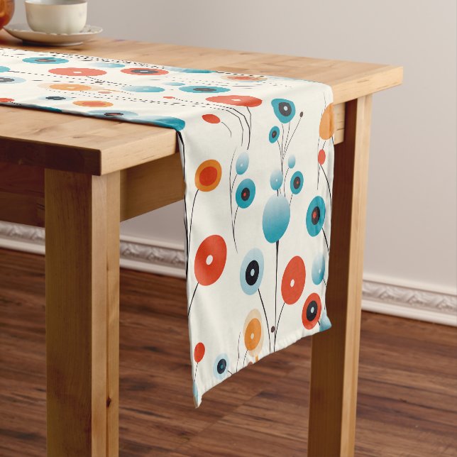 Abstract Floral Modern Botanical Retro Flower Long Table Runner (In Situ)