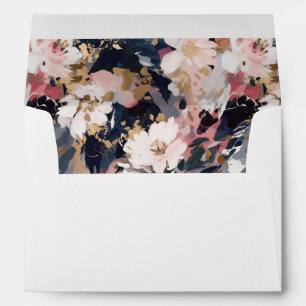Abstract Floral Navy & Blush Wedding Envelope