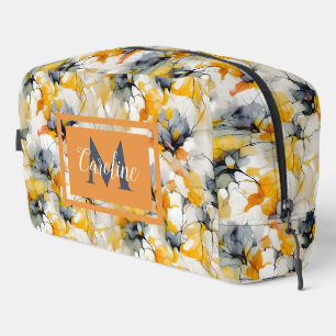 Abstract floral neutral earth tones name monogram dopp kit