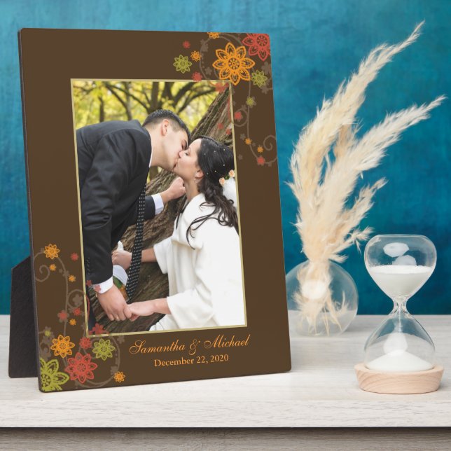 Abstract Floral Newlyweds Gift Wedding Photo Plaque (Side)