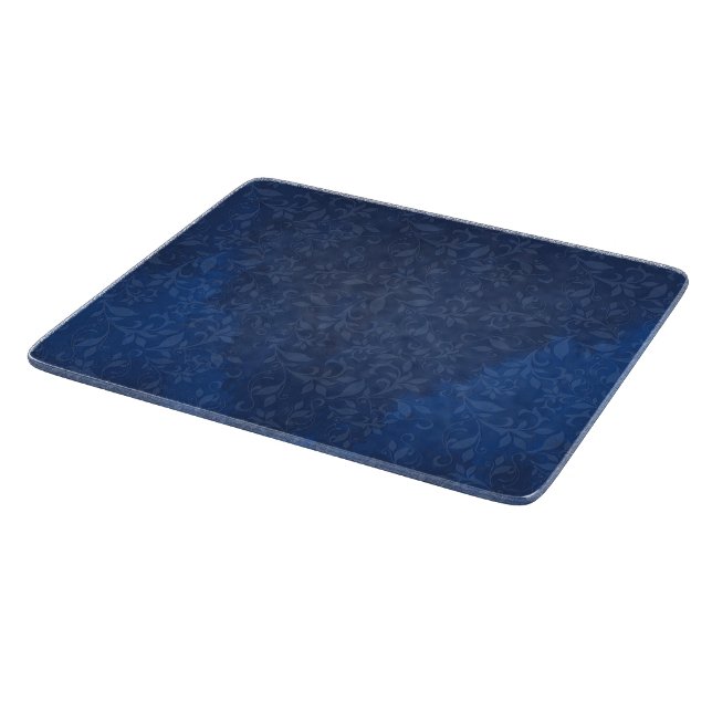 Abstract Floral on Blue Stains Background Cutting Board (Corner)