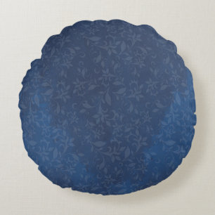 Abstract Floral on Navy Blue Stains Background Round Cushion