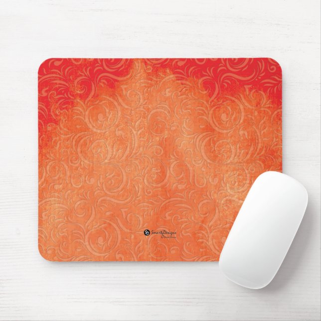Abstract Floral on Orange Stains Mouse Pad (With Mouse)