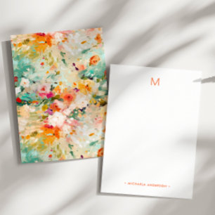 Abstract Floral Painting Monogram Name Stationery Card