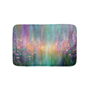 Abstract Floral Painting with Vibrant Colors Bath Mat