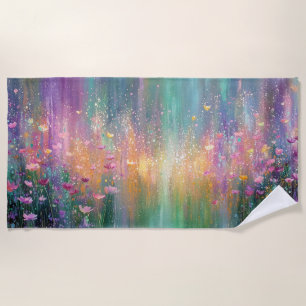 Abstract Floral Painting with Vibrant Colors Beach Towel