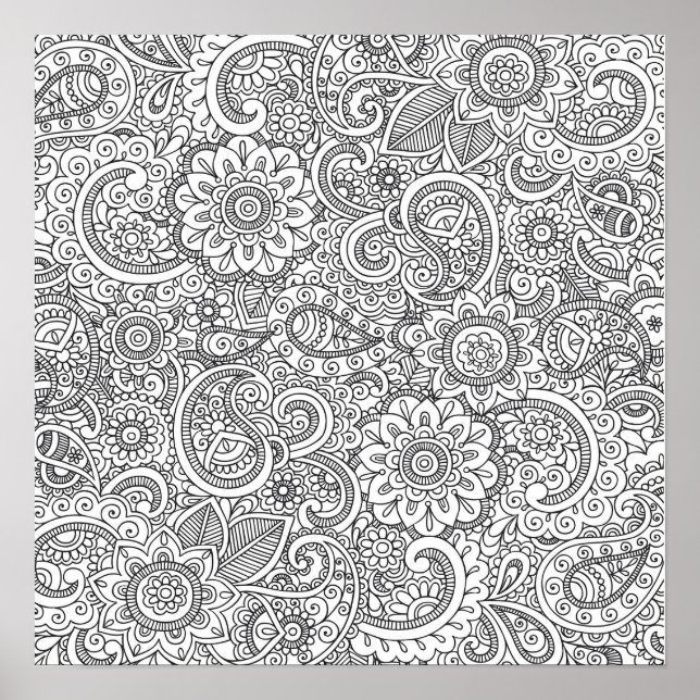 Abstract floral paisley colouring Poster (Front)