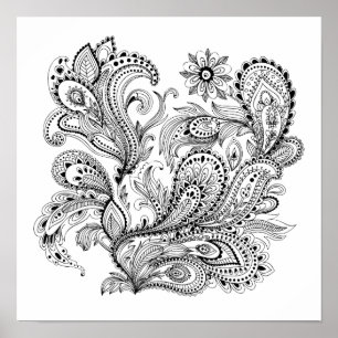 Abstract floral paisley colouring Poster