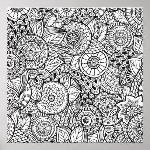 Abstract floral paisley colouring Poster
