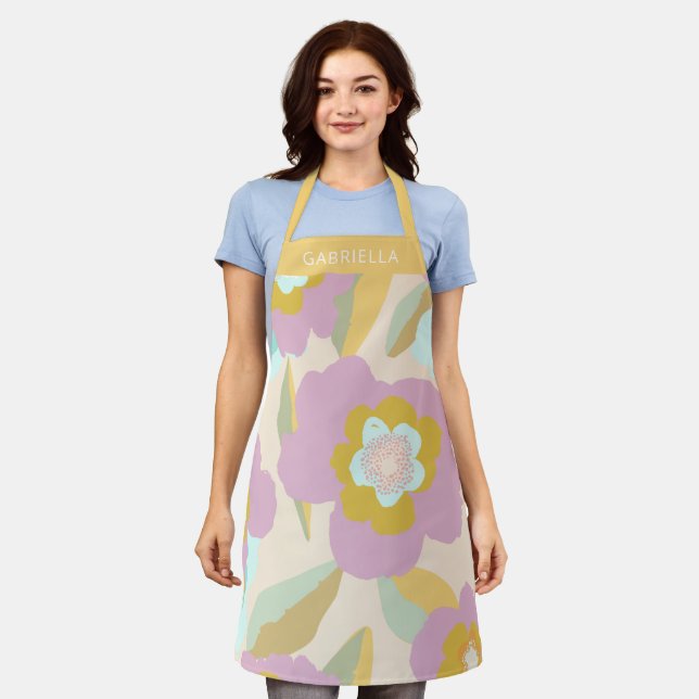 Abstract Floral Pastel Lilac Pattern Personalised  Apron (Worn)