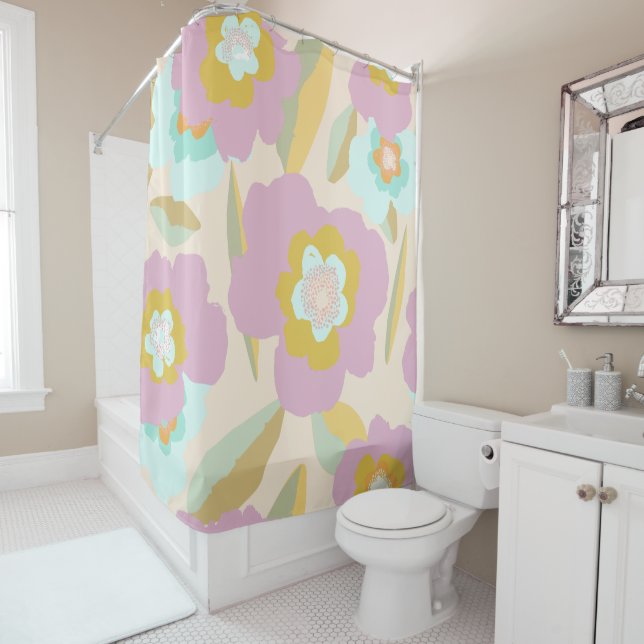 Abstract Floral Pastel Lilac Pattern Shower Curtain (In Situ)