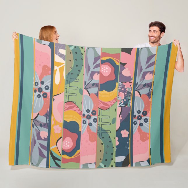 Abstract Floral Patchwork Fleece Blanket (In Situ)