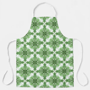 Abstract Floral Pattern In Black Green On White Apron