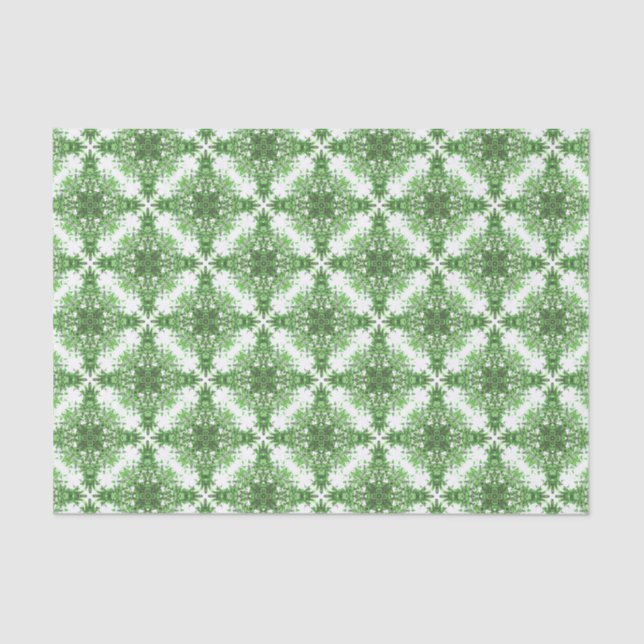 Abstract Floral Pattern In Black Green On White Tissue Paper (Front)