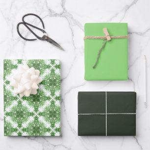 Abstract Floral Pattern In Black Green On White Wrapping Paper Sheet