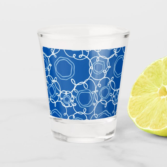 ABSTRACT FLORAL PATTERN IN ROYAL BLUE SHOT GLASS (Front)