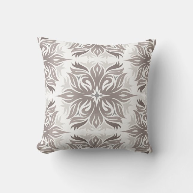 Abstract Floral Pattern in Shades of Taupe Cushion (Front)