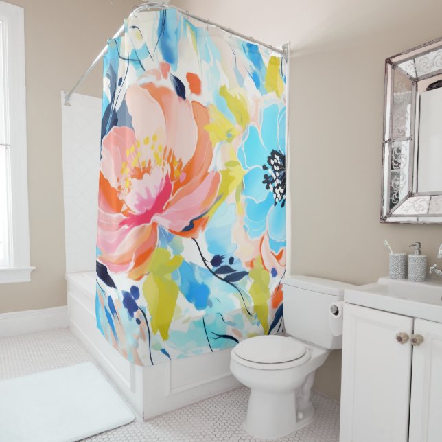 Abstract floral pattern painting  shower curtain (In Situ)