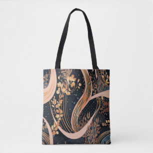 Abstract floral pattern, polka dots, vines tote bag