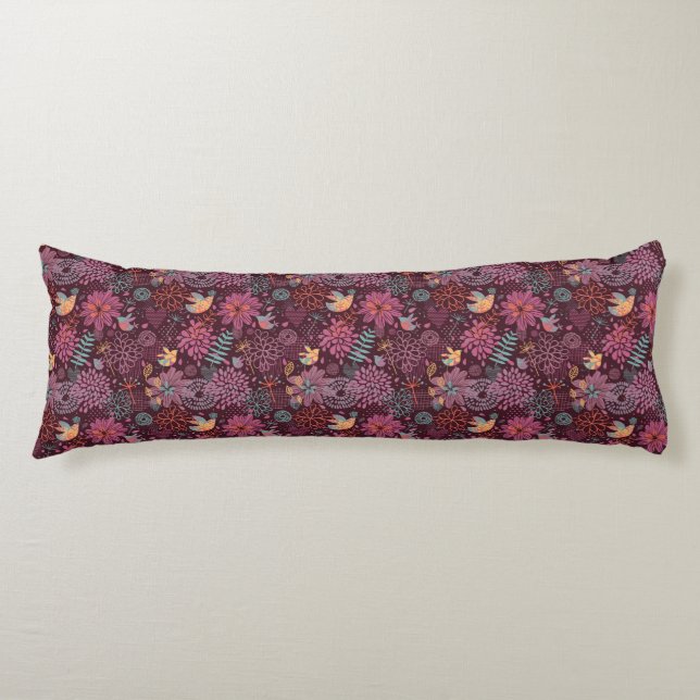 Abstract floral pattern with birds body cushion (Front)