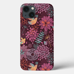 Abstract floral pattern with birds iPhone 13 case