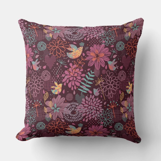 Abstract floral pattern with birds cushion (Front)