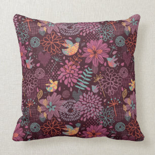 Abstract floral pattern with birds cushion