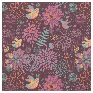 Abstract floral pattern with birds fabric