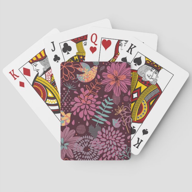 Abstract floral pattern with birds playing cards (Back)