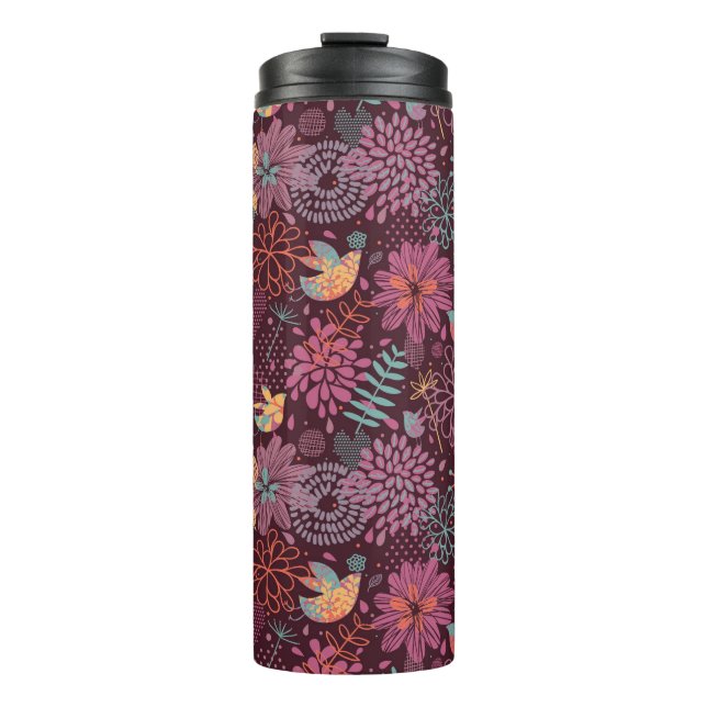 Abstract floral pattern with birds thermal tumbler (Front)