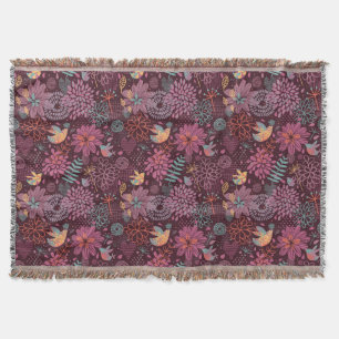 Abstract floral pattern with birds throw blanket