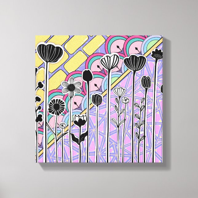 Abstract floral pattern with geometric background canvas print (Front)